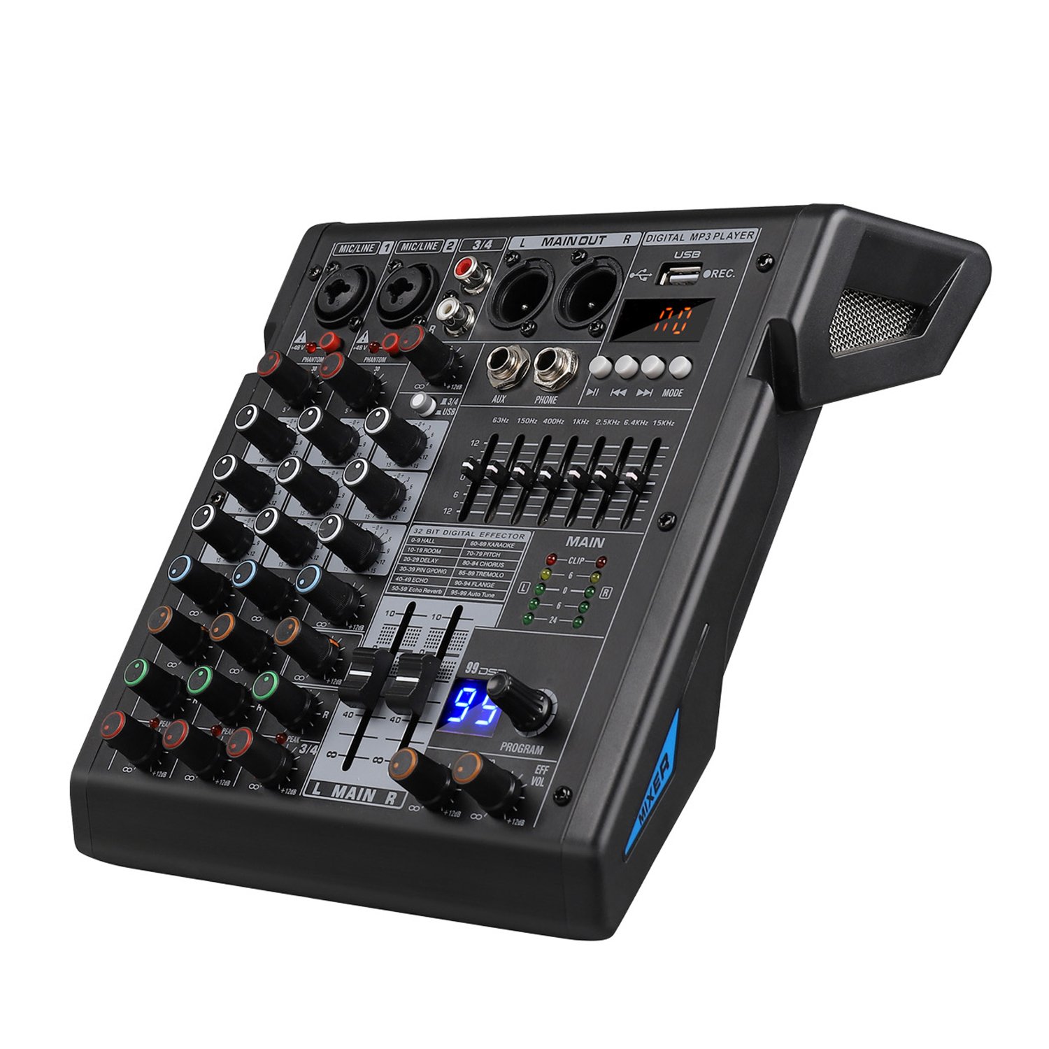 Pro DJ Controller 4 Channel 7 Bands Graphic EQ 99DSP Effect Audio Mixer Interface For PC Recording