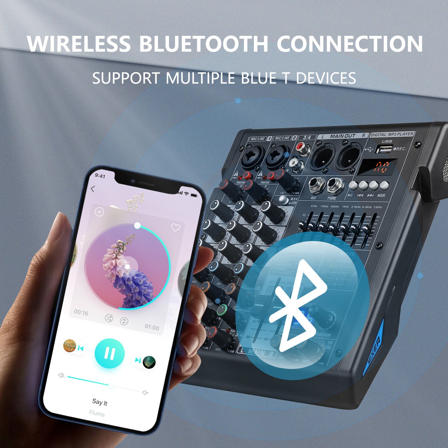 Pro DJ Controller 4 Channel 7 Bands Graphic EQ 99DSP Effect Audio Mixer Interface For PC Recording