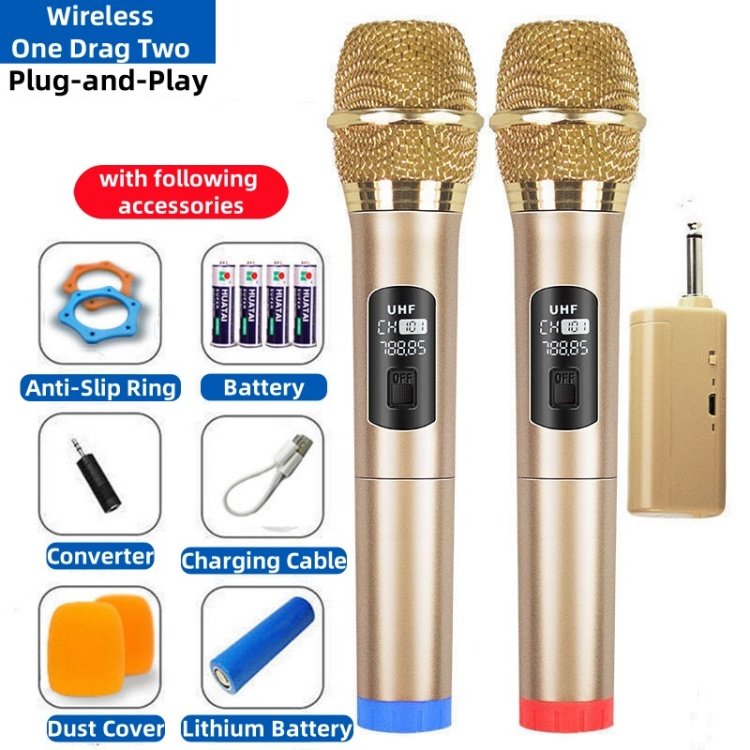 Top Quality 2 Channel Gold UHF Dynamic Wireless Microphone For Video Conference System Speaker Sound Equipment