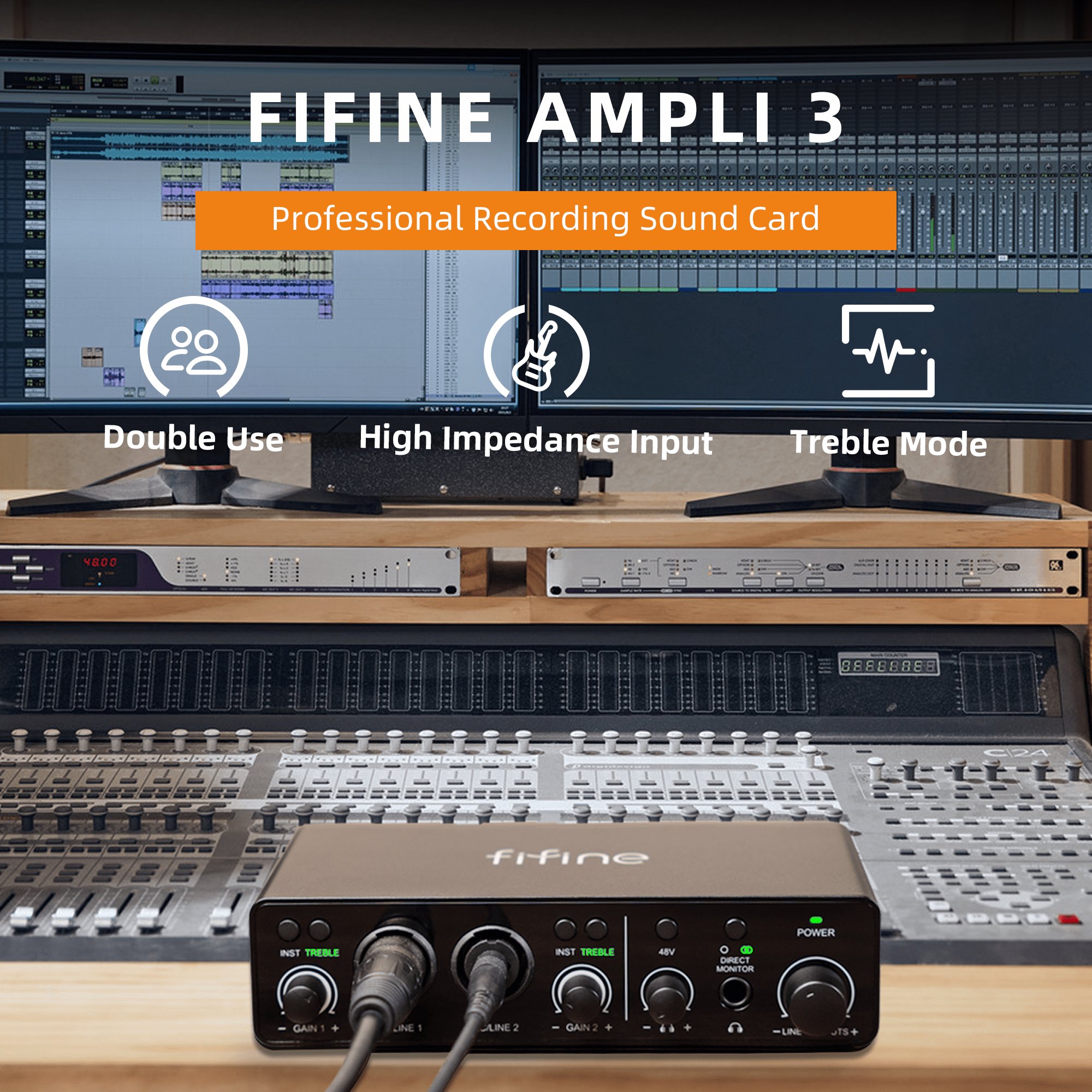Fifine Amplitank Ampli3 24Bit 192KHz USB Audio Interface 2 in 2 out Podcast Equipment Sound Card for Recording Studio with OTG