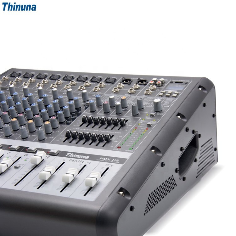 Thinuna PMX-H Professional 8 Channel Audio DJ Mixer with Blueteeth Sound Mixer Audio Karaoke Phantom 48V Powered Amplifier Mixer