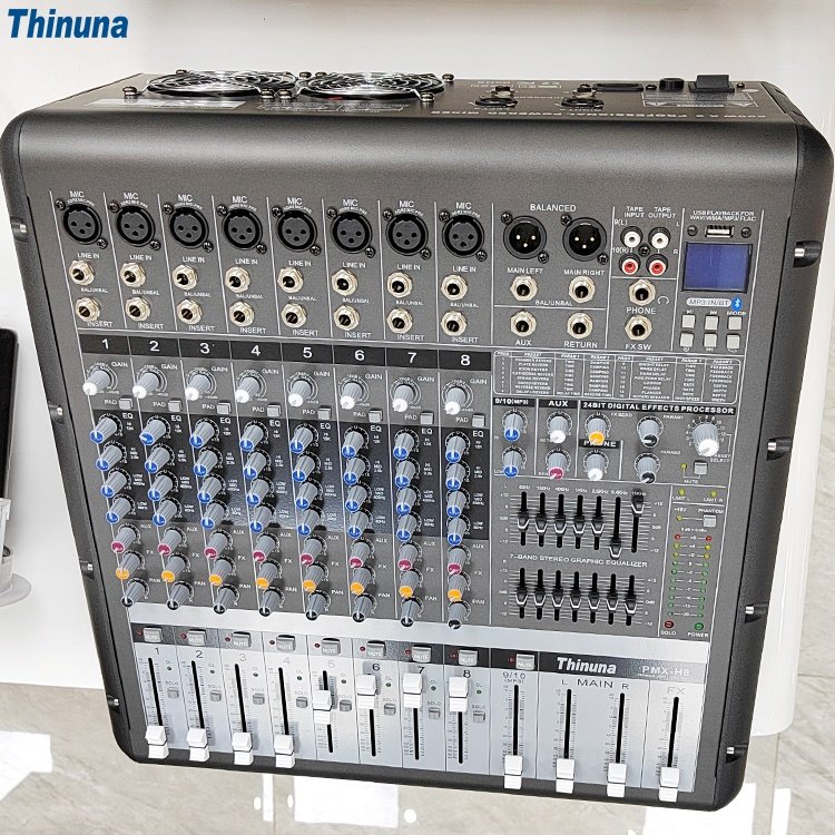 Thinuna PMX-H Professional 8 Channel Audio DJ Mixer with Blueteeth Sound Mixer Audio Karaoke Phantom 48V Powered Amplifier Mixer