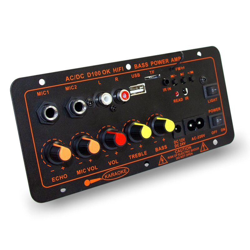 100W Audio Amplifier Circuit Board MP3 Player Bluetooth 5.0, FM Radio, Dual Microphone, IR Remote Control, AC/DC Input