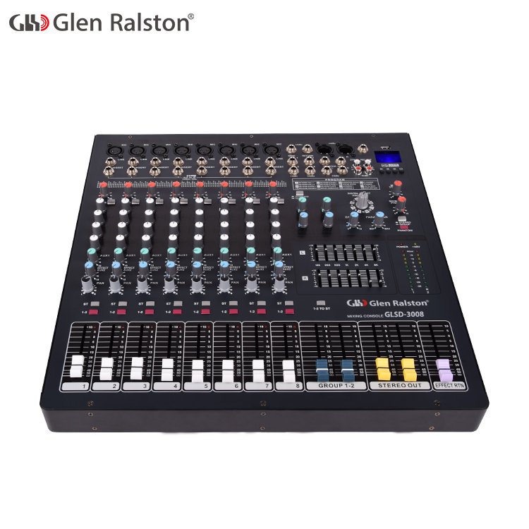 Glen Ralston 8 channel professional audio mixer with USB DJ sound mixing console AUX recording stage equipment