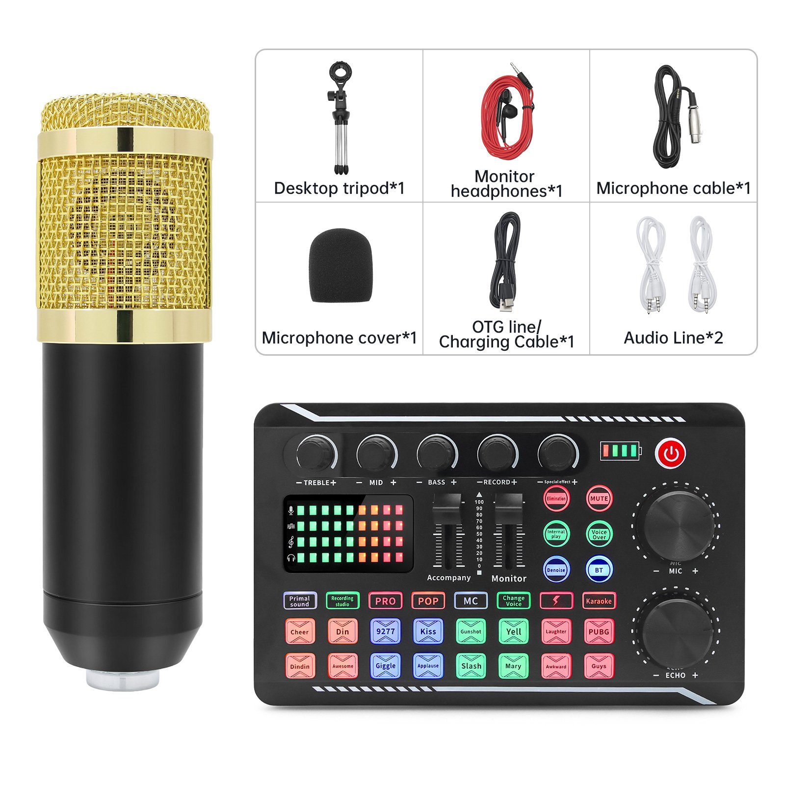 1 Set Professional BM800 Microphone F998 Sound Card Mixer Kits for Live Voice Mixing Console Amplifier Audio Mixer DJ Equipment