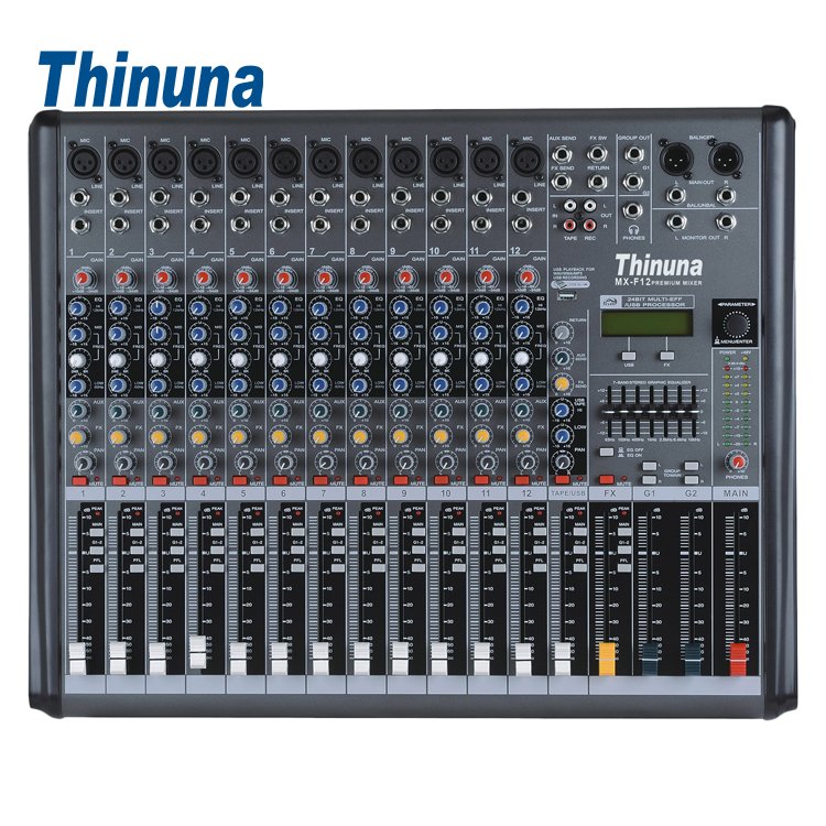 Thinuna MX-F12 Stereo Two Braid Mixer Professional 12 Channel Mixer Console USB Effertor Audio Mixer