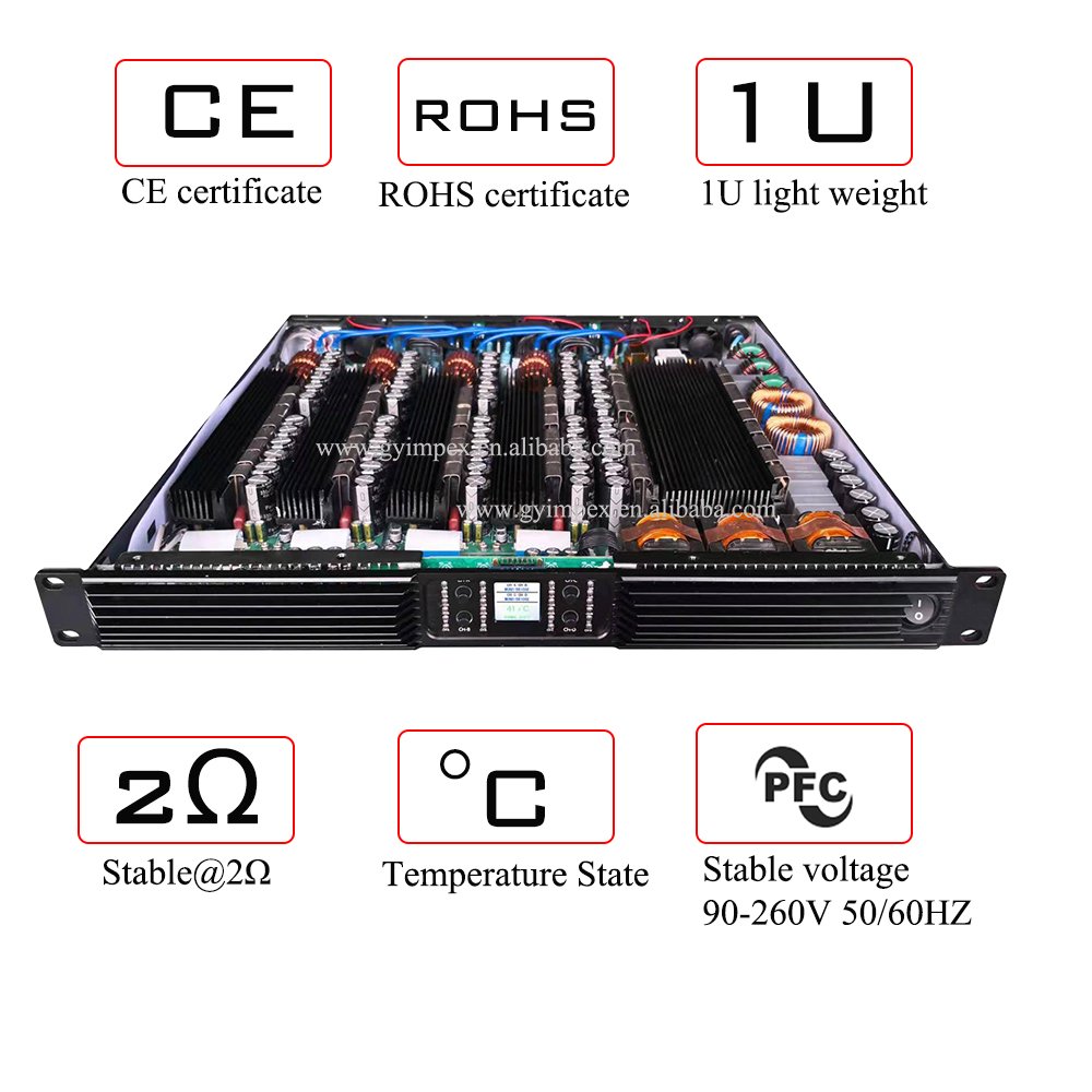 Super powerful 2ohm stable 6800watts bridge power 11000W RMS 1U digital 4 channel digital power amplifier with PFC PFC30W