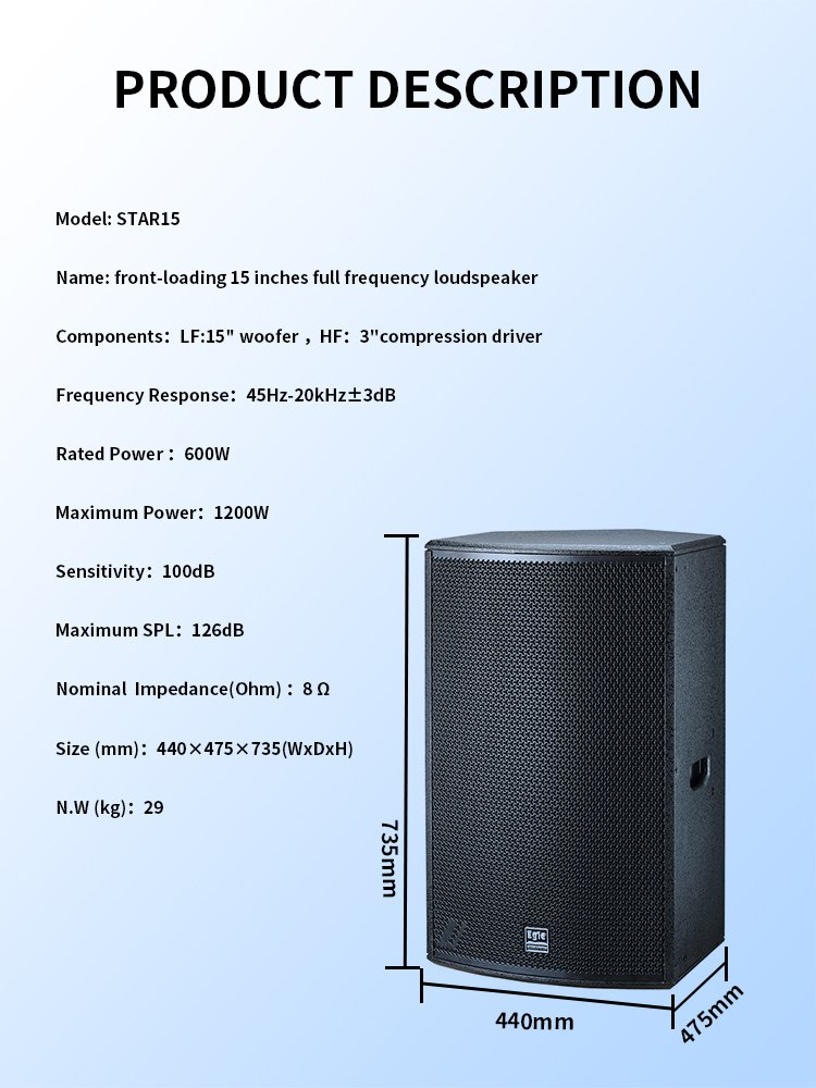 passive loudspeaker system box audio system karaoke 15 Inch Mid-bass sound system professional loudspeaker music