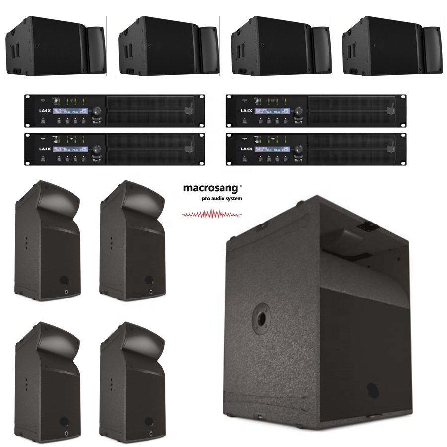 macrosang-884 Speaker Pack: A15 Focus Speaker (x4), A15-Wide Speaker (x4), KS21 Subwoofer (x8), and LA4X Amplifier (x4)