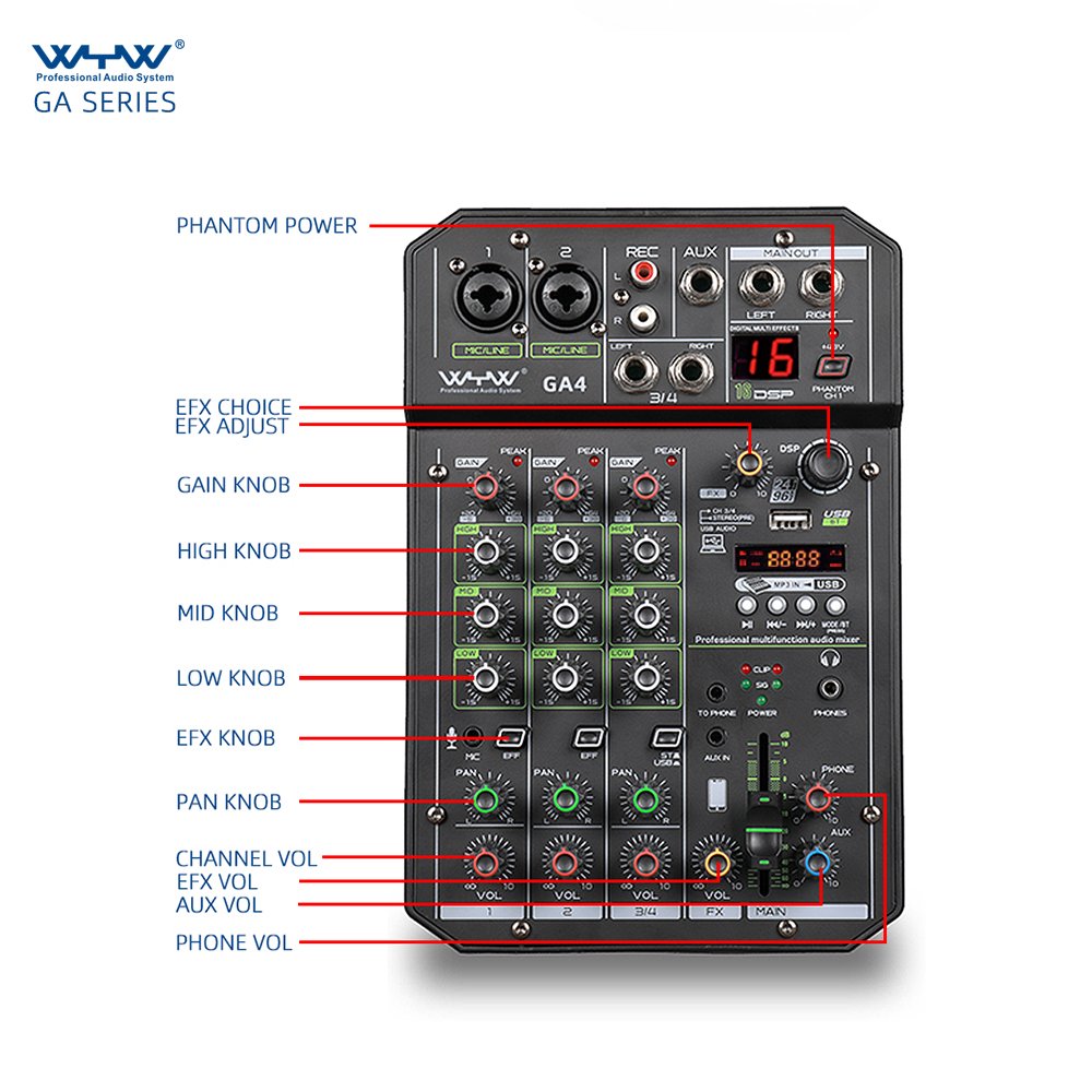 Professional 4 channels interface audio studio recording