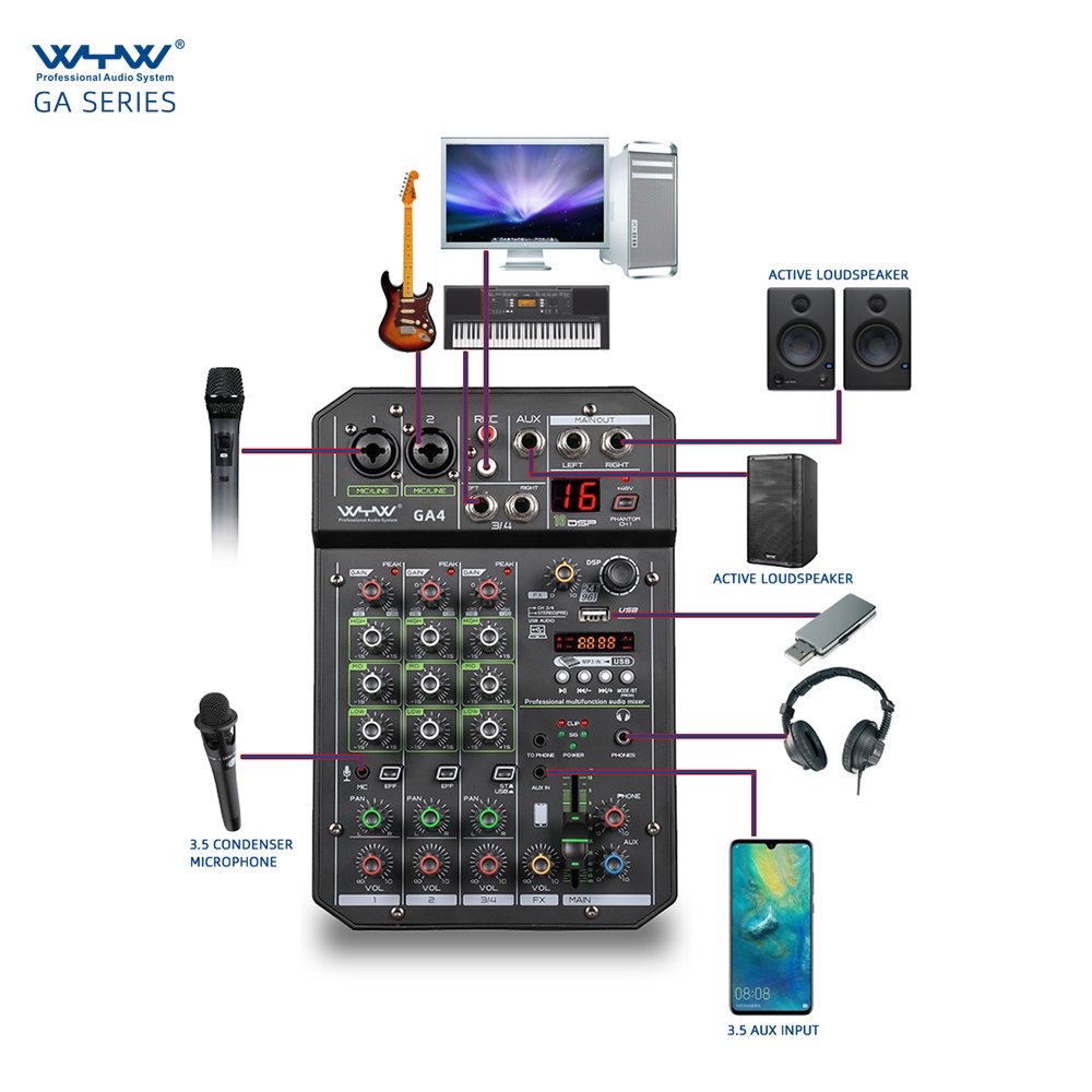 Professional 4 channels interface audio studio recording