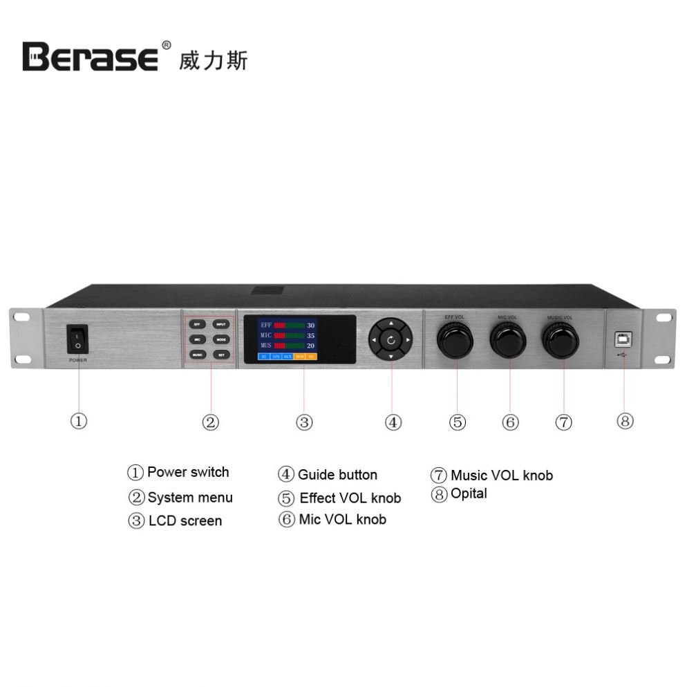 Berase Pre-Effects Professional Karaoke Digital Sound Processor Audio Mixer DJ Reverb Effect Equipment