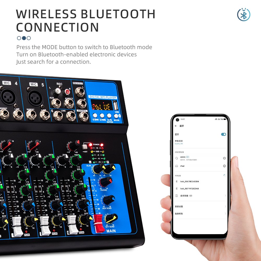 F7 7-channel audio sound card mixer for stage show KTV studio stereo mixer with USB bluetooth recording EQ monitoring system