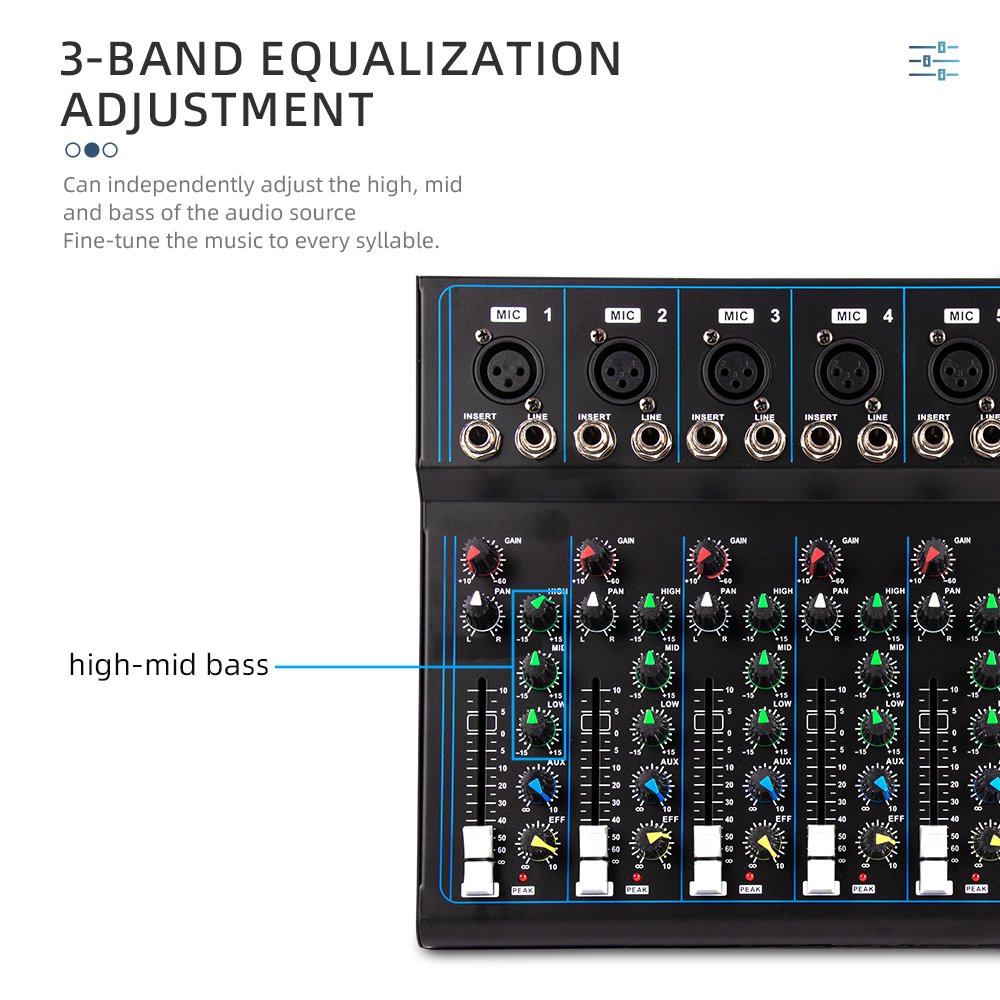 F7 7-channel audio sound card mixer for stage show KTV studio stereo mixer with USB bluetooth recording EQ monitoring system