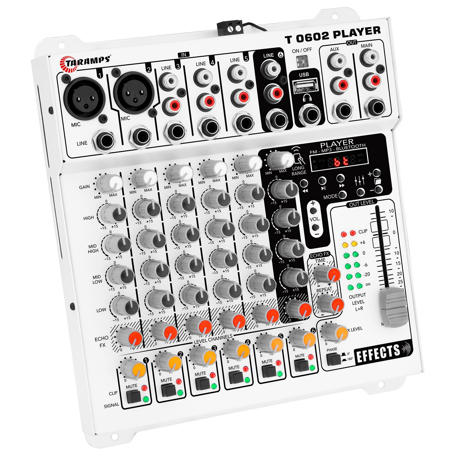 Taramps Audio Mixer T0602 Player 6 Input Channel 2 Output Remote Control USB FM MP3 DJ Mixer Bluetooth Equalizer Effect Echo FX