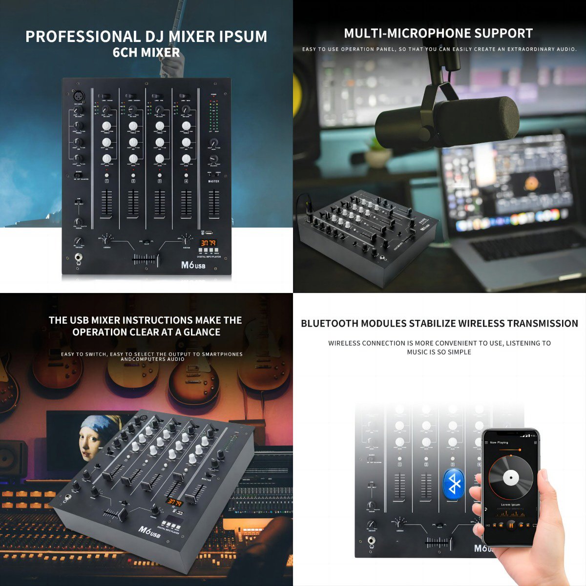 M4 USB Digital Sound Mixing Console Professional 4-channel DJ Mixer With USB SD LCD 3 channel dj mixer controller