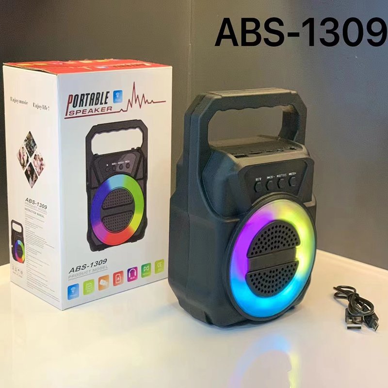 ABS-1309 Outdoor Wireless Potable BT Speaker Subwoofer LED Colorful Light Bass HIFI music Box stereo Party DJ active TWS Speaker