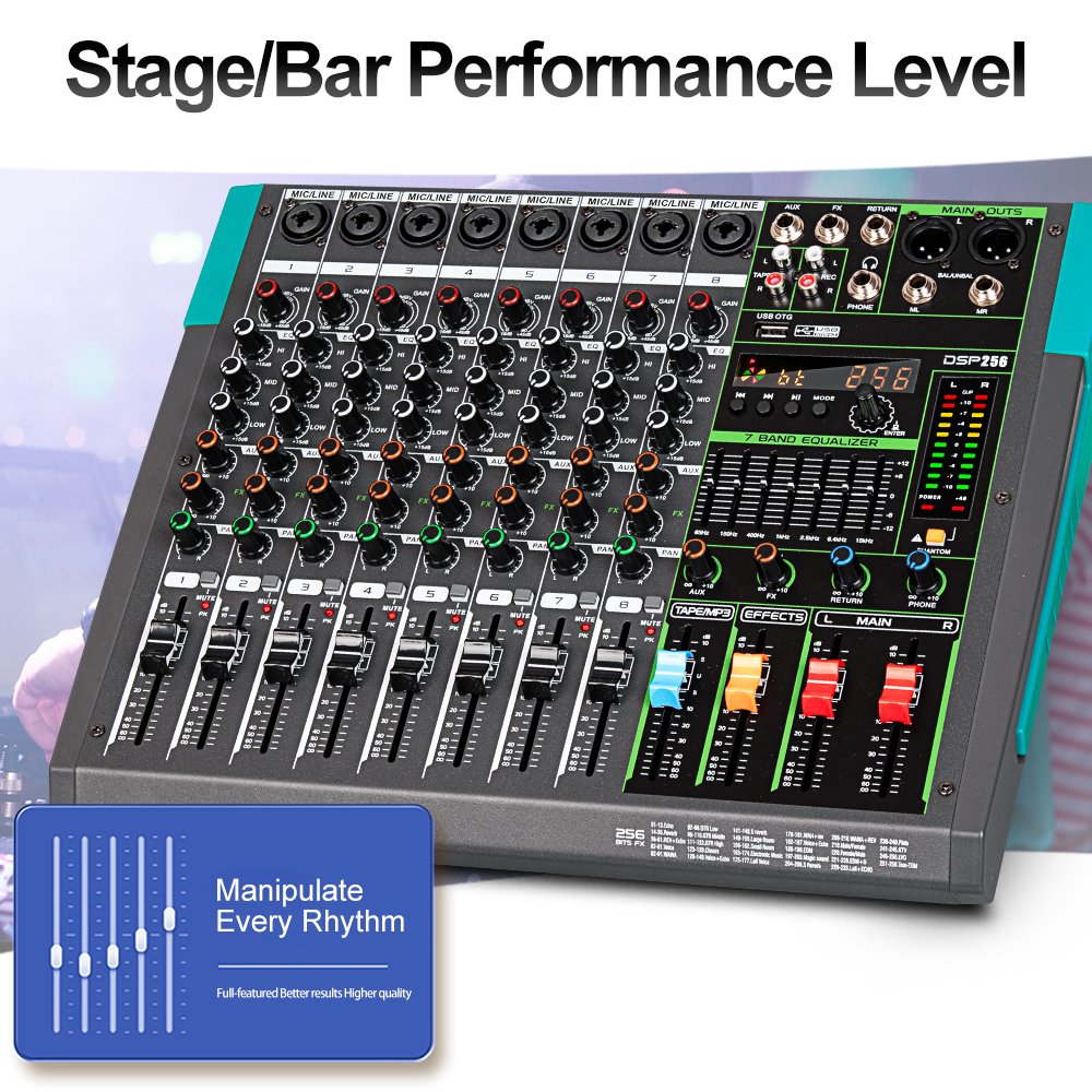 Depusheng MG8 built-in 256 Reverb Effect 8 Channels Digital Professional audio console mixer with USB connection
