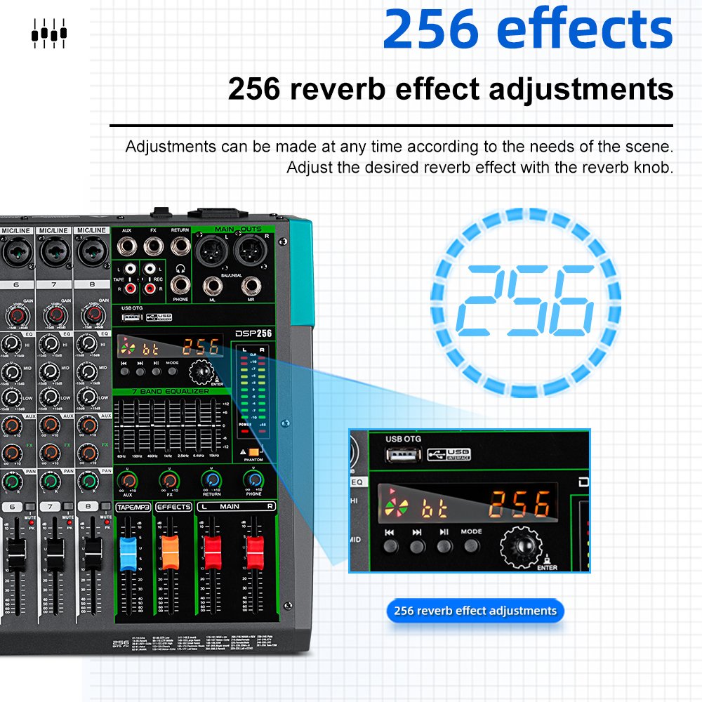 Depusheng MG8 built-in 256 Reverb Effect 8 Channels Digital Professional audio console mixer with USB connection