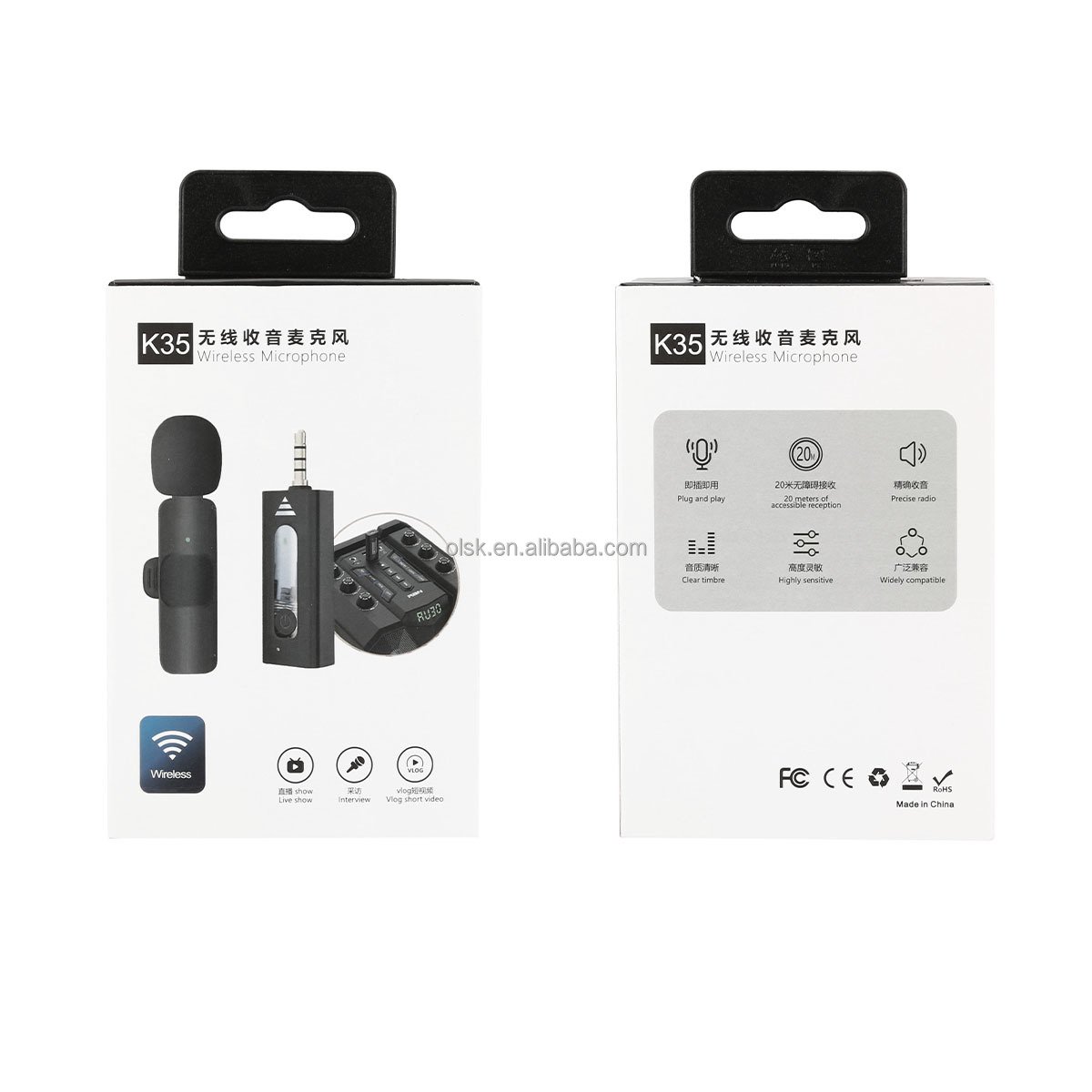 Clavax K35 Mini Clip Lavalier Collar Lapel Wireless Mic Microphone with 3.5mm Jack for Mobile Phone Camera Vlogging Live Stream