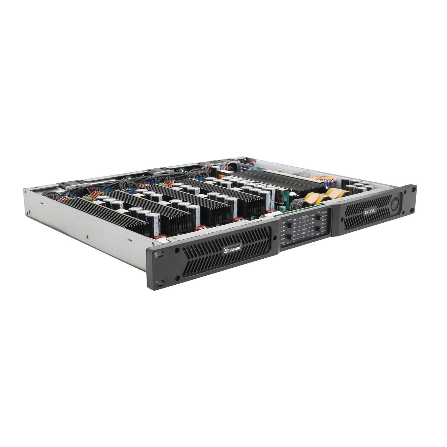D4-1300 powerful 1u class d 4 channel 1300 watts professional audio sound amplifier
