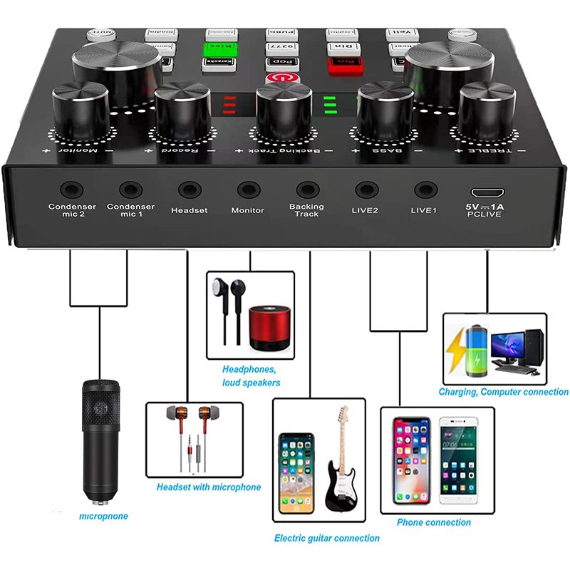 BM 800 Audio Live Stream Sound Card Recording Condenser Microphone Professional Interview Music Studio Equipment All Full Set