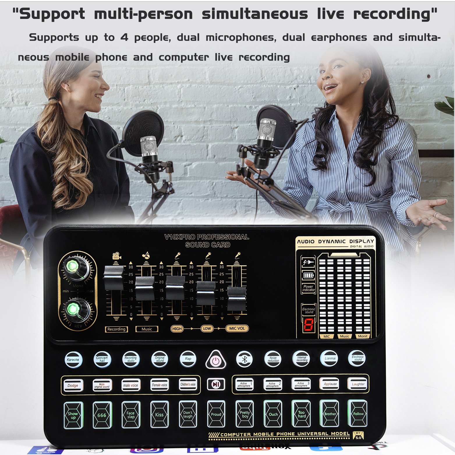 usb audio interface sound card&mixer for pc with bm800 microphone set karaoke live stream podcast all-in-one sound cards mic set
