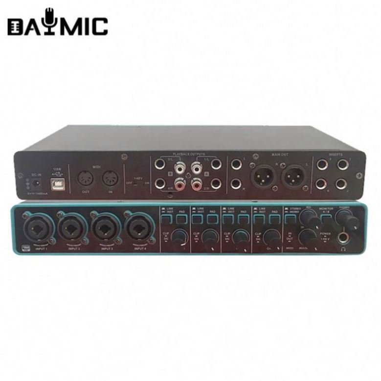 4 Channels professional 4 in 4 out audio interface DJ Console recording Podcasting Studio sound effect with Midi audio interface