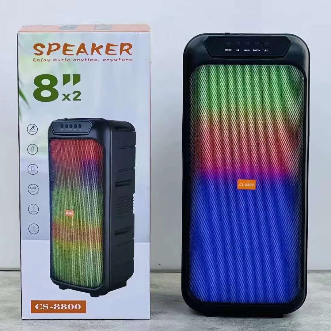 Daul 8 inch Supper Bass Wireless Blue-tooth Karaoke Speakers With Mic HIFI Stereo Woofer LED Colorful Light Tower Party Speakers