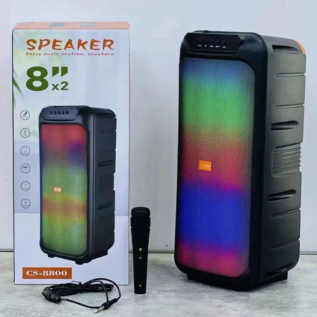 Daul 8 inch Supper Bass Wireless Blue-tooth Karaoke Speakers With Mic HIFI Stereo Woofer LED Colorful Light Tower Party Speakers