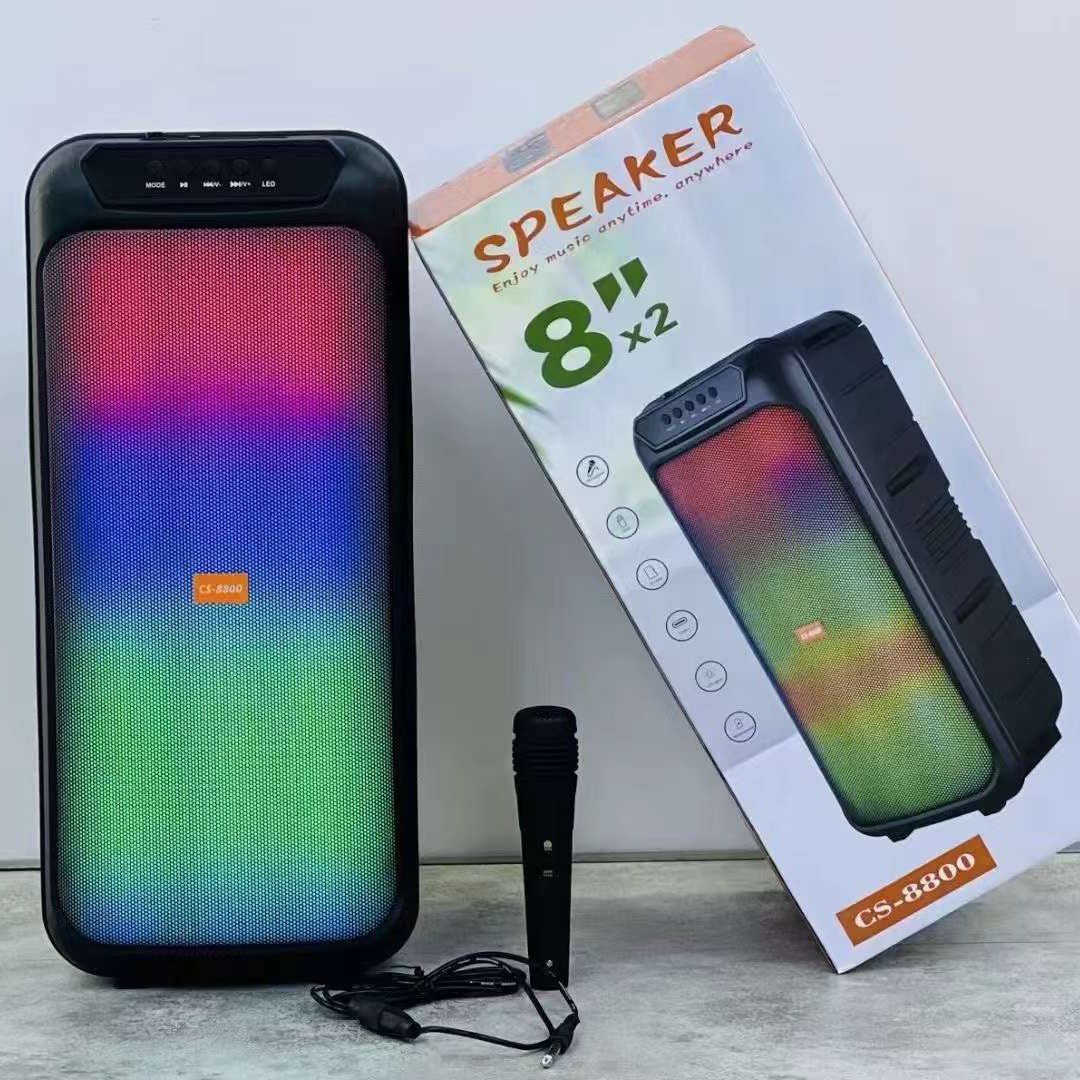 Daul 8 inch Supper Bass Wireless Blue-tooth Karaoke Speakers With Mic HIFI Stereo Woofer LED Colorful Light Tower Party Speakers
