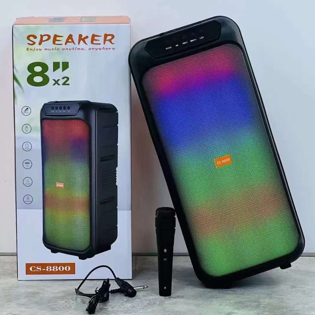 Daul 8 inch Supper Bass Wireless Blue-tooth Karaoke Speakers With Mic HIFI Stereo Woofer LED Colorful Light Tower Party Speakers