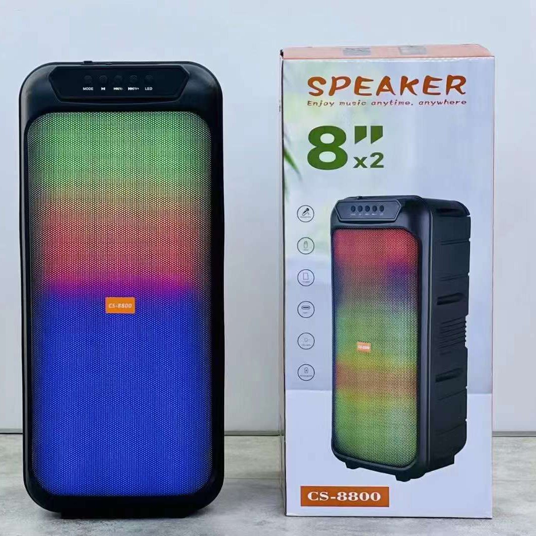 Daul 8 inch Supper Bass Wireless Blue-tooth Karaoke Speakers With Mic HIFI Stereo Woofer LED Colorful Light Tower Party Speakers