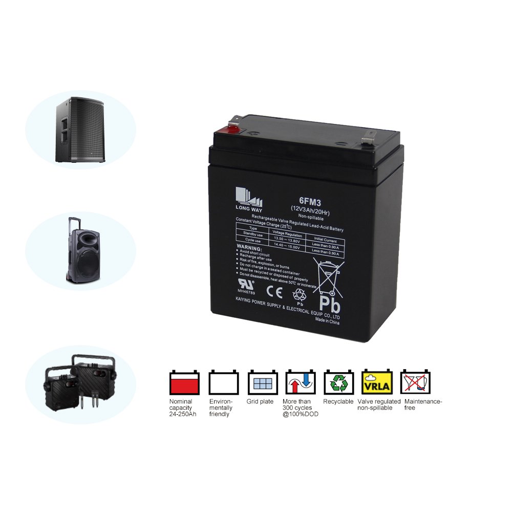 Long-Life 12V3Ah 6FM3 Lead Acid Acoustic Battery with AGM Technology for Sound & Speaker System UPS & Storage Applications