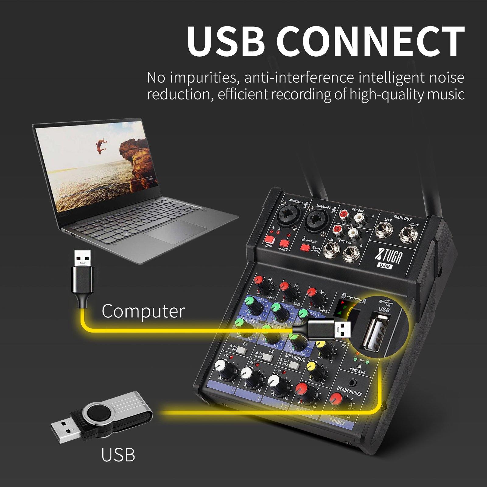48V Interface Usb Sound Mixing 4 Channels Mini Music Microphone Studio Controller Audio Console Video Digital Dj Mixer With Mic