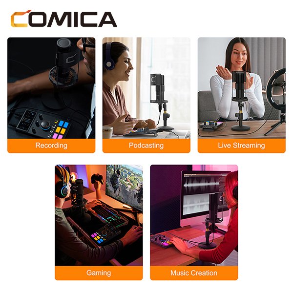 COMICA Podcast Equipment Audio Interface soundcard with XLR Condenser Microphones for TikTok Live Stream External Sound Cards