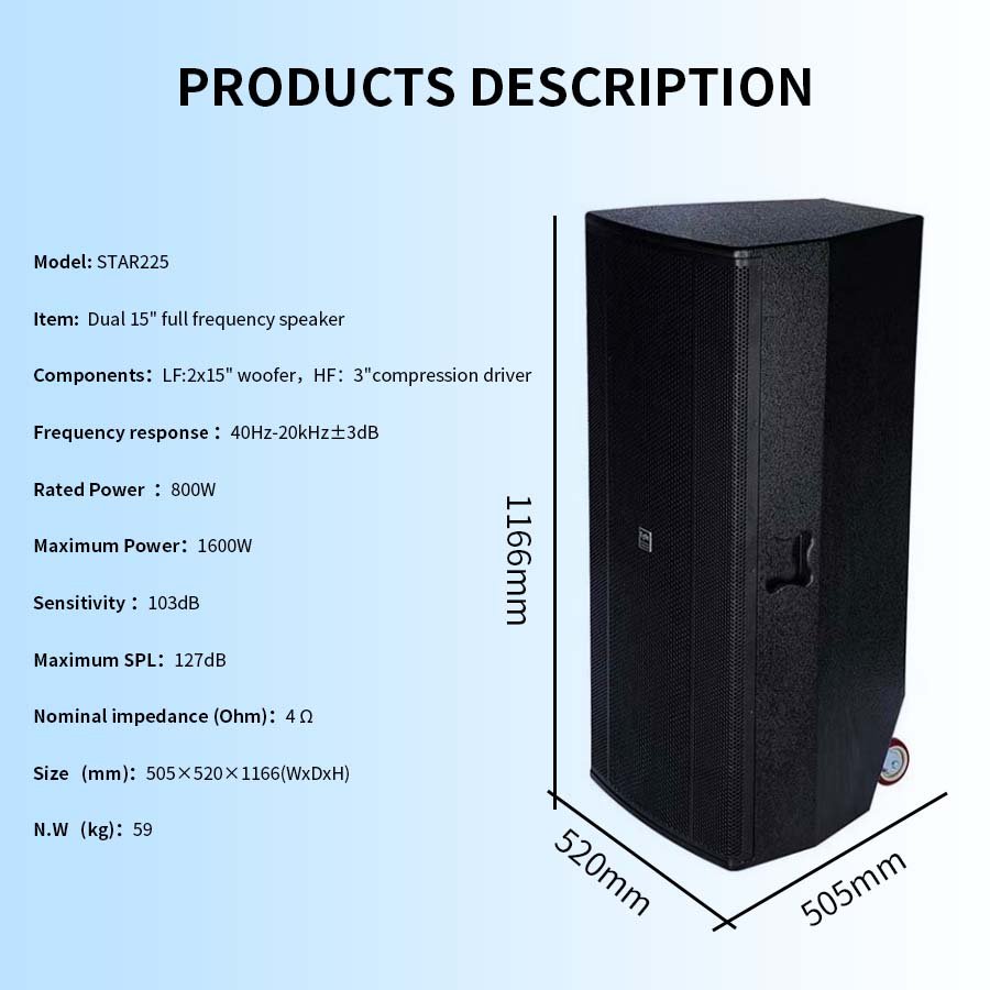 Wooden Pro Sound System Dual 15 Inch DJ Speaker Power Full Range professional stage loud bass speaker