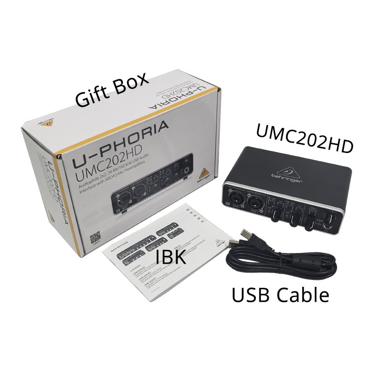 Behringers UMC202HD Professional Live Streaming High-end USB External sound audio Card Computer Recording Guitar