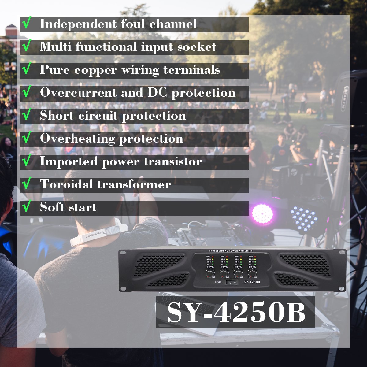 Professional Customized Audio Sound Equipment Analog Sound System Power Amplifier For Outdoors Indoors