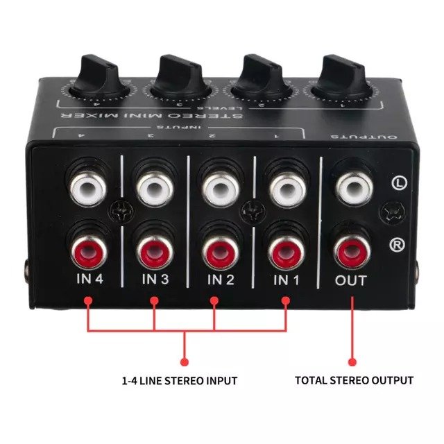 CX400 Professional Compact 4 Channel Mini Pocket Stereo Audio Hub Unpowered Passive Mixer Controller for Stage and Studios
