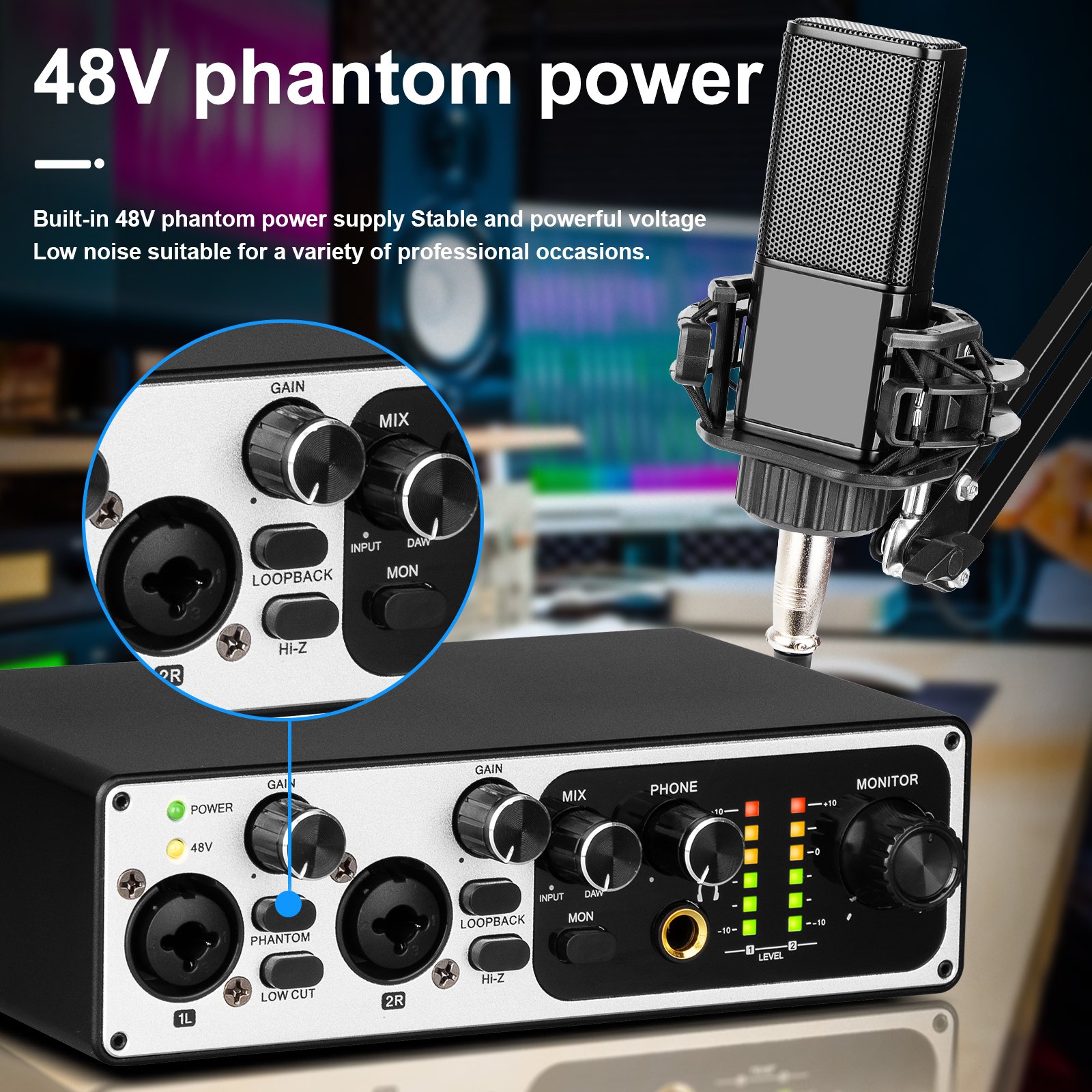 Audio Sound Cards Mixers Professional 2 Channel Interface Audio 24Bit 192Hkz Audio Sound Cards For Live Recording