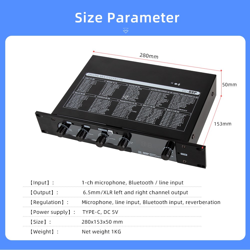 Professional Karaoke Mixing Controller Stereo Sound Effect KTV Microphone Bluetooth Reverb 99 DSP Digital Audio Effector