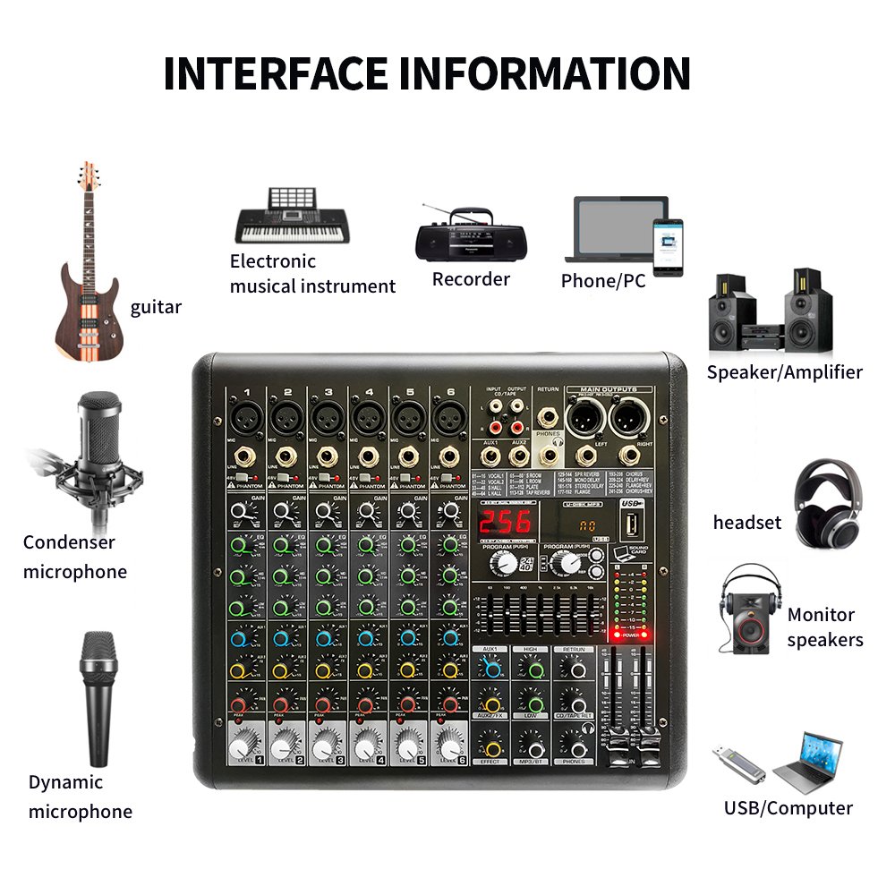 GAX-MR6 Factory Wholesale 6 Channels Mixer Sound equipment for stage