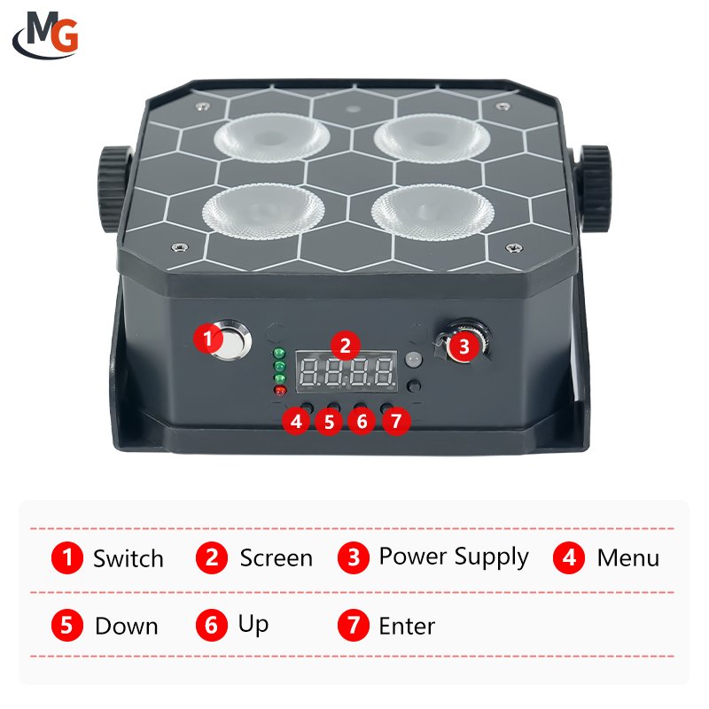 Battery Uplight RGBWA UV 6in1 Stage Lights 4*18W LED Battery Wireless Uplight for Party Wedding