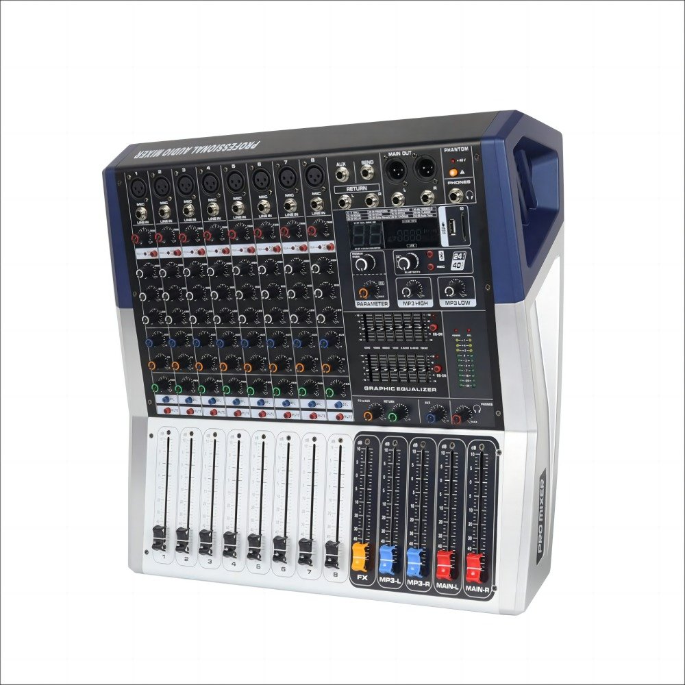 Professional 8 Channel Power Mixer Console Sound Dj Controller Usb Echo Amplifier Digital Audio Mixer with Power Amplifier