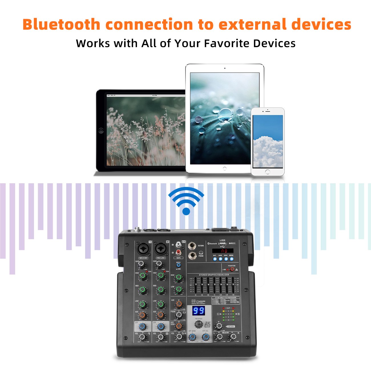 Depusheng B4 Professional Portable Built In 99 DSP Digital 4 Channel Audio Mixer for Computer Recording