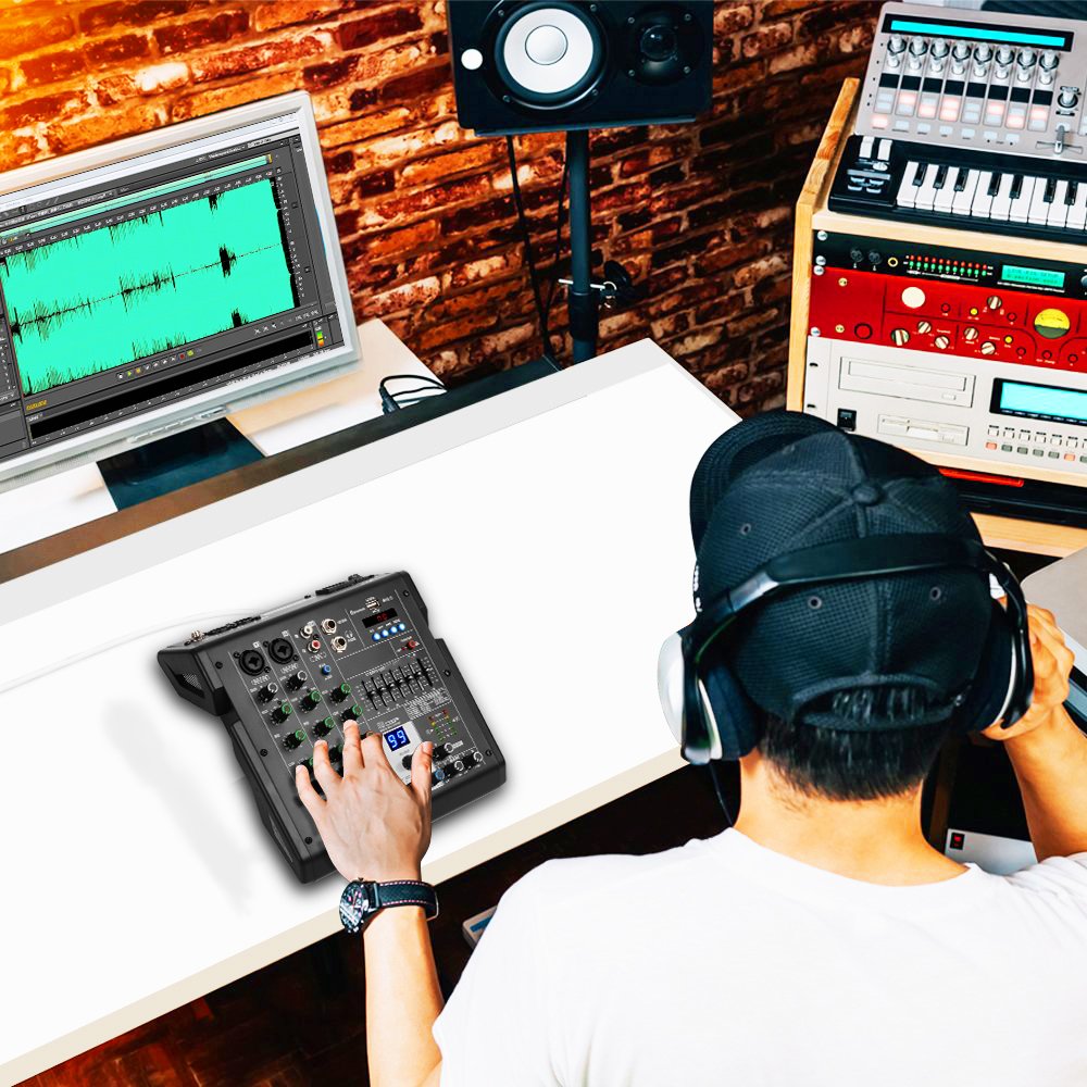 Depusheng B4 Professional Portable Built In 99 DSP Digital 4 Channel Audio Mixer for Computer Recording