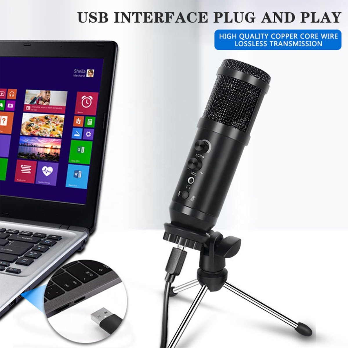 Clavax BM13 Professional Studio Recording Equipment USB Condenser Microphone Sound Quality and Exquisite For Gaming Recording