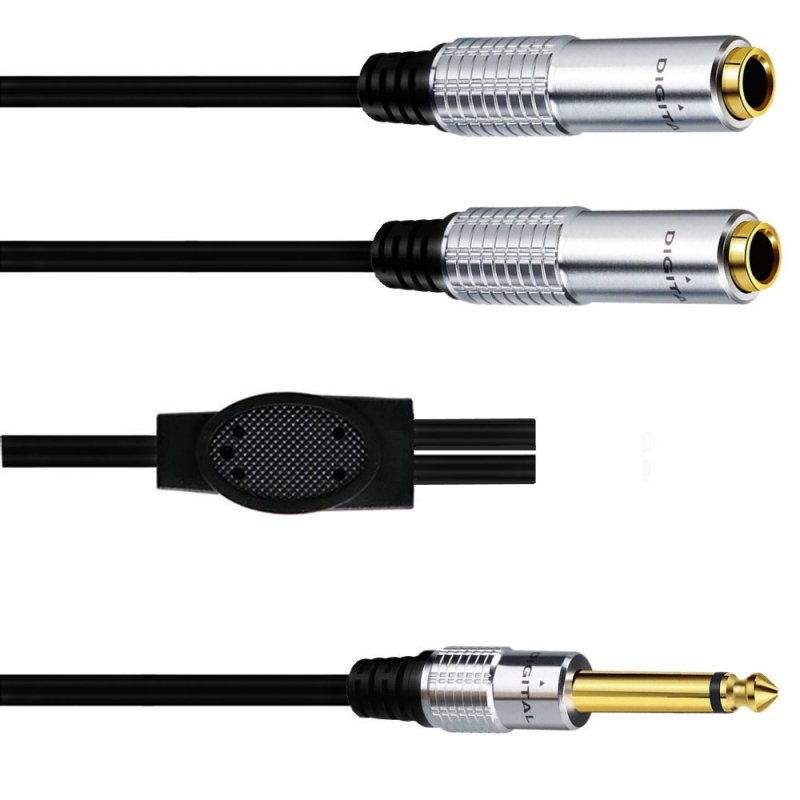 1/4 Inch TS Mono Splitter Y Cable (1/4 Inch 6.35mm Mono Male to Dual 1/4 Inch 6.35mm Female)