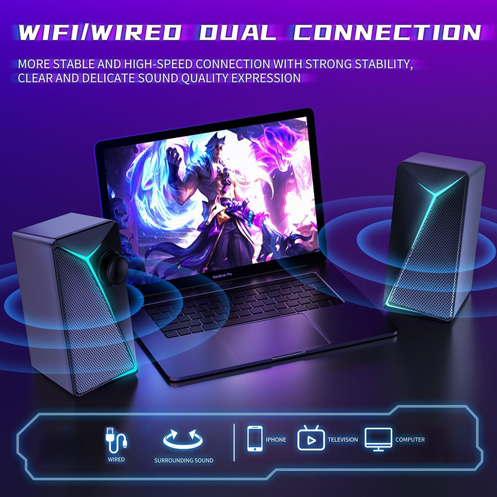 2.0 Desktop Multimedia Laptop USB Powered Stereo Audio PC Gaming Computer Speakers
